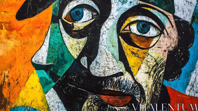 Abstract Cubist Portrait with Bold Colors and Expressive Features.