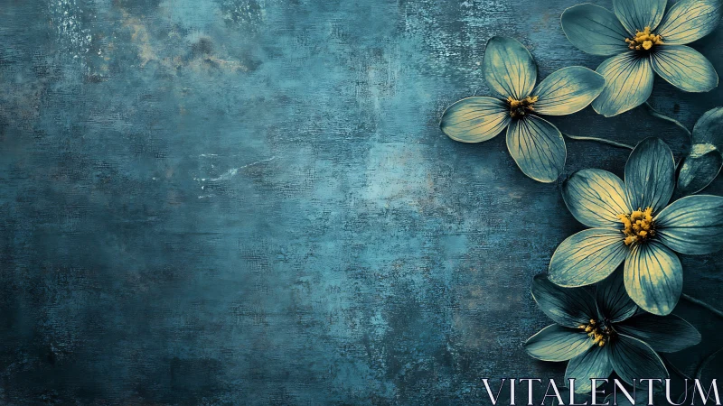 Teal Cosmos: Delicate Blossoms Against Weathered Texture Surface.