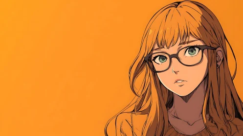 Curious redhead with glasses gazes softly against orange glow