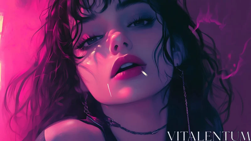 Neon-lit portrait of a smoky, rebellious cyber muse.