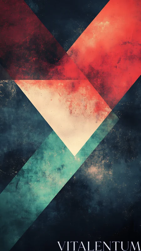 Grunge geometric chevron composition with intersecting color bands