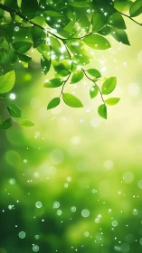 Luminous green foliage canopy with ethereal bokeh glow.