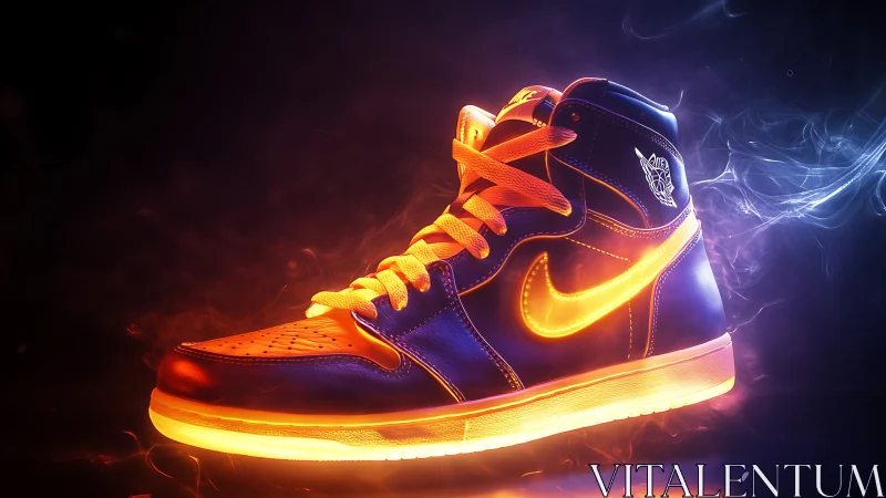 Neon-lit high-top sneaker glows with radiant fire edge