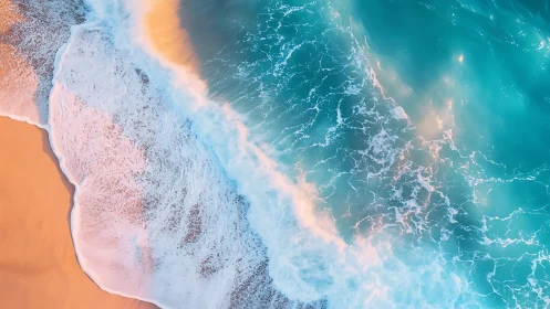 Aerial coastal surf study with pastel shoreline gradients.