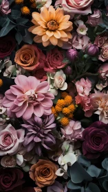 Layered Floral Arrangement in Warm and Cool Tones.