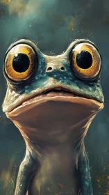 Digital painting portrait of a wide-eyed stylized frog character.