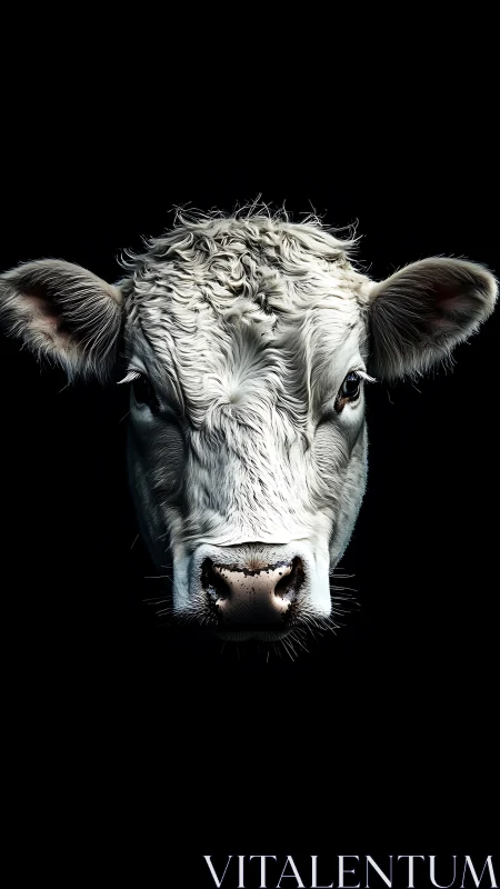 White cow head portrait isolated on solid black background