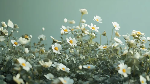 Dreamy White Daisies Dancing in Soft Green Light.
