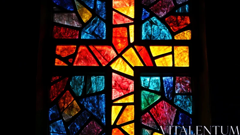 Cruciform stained glass window reveals prismatic chromatic geometry