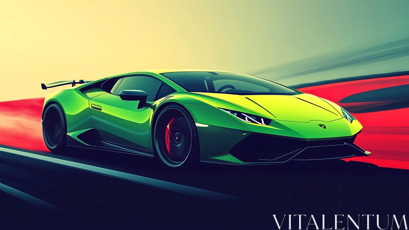Aerodynamic lime supercar in high-velocity digital motion study.