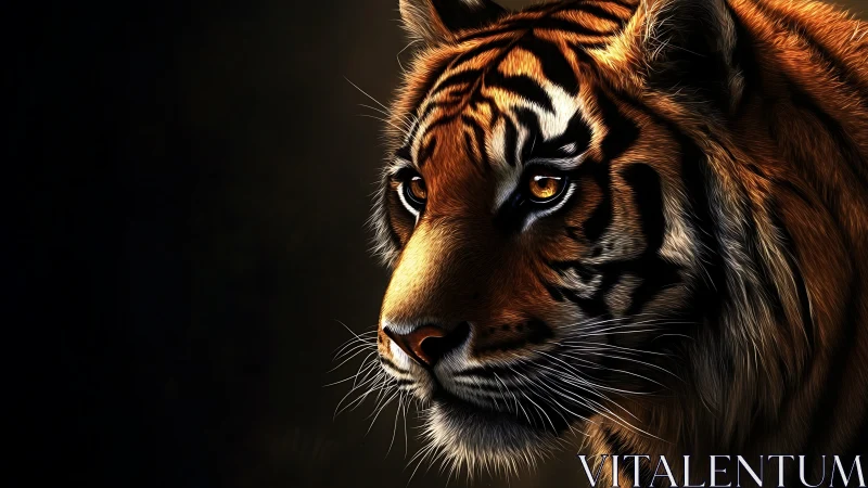 Cinematic tiger portrait rendered in high-contrast digital light