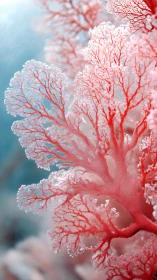 Detailed close view shows branching red coral structures