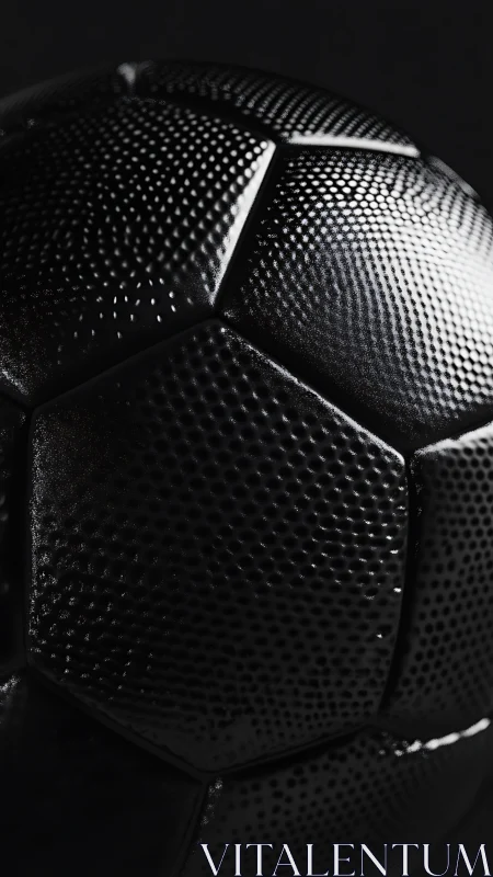 Macro study of black textured football surface under hard rim light