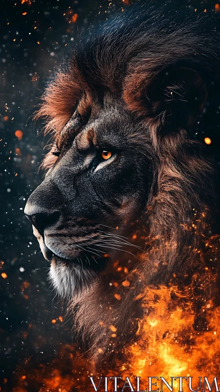 Pyrokinetic lion profile in high-contrast digital rendering.