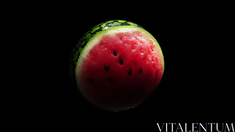 Half watermelon sphere isolated on solid black background.