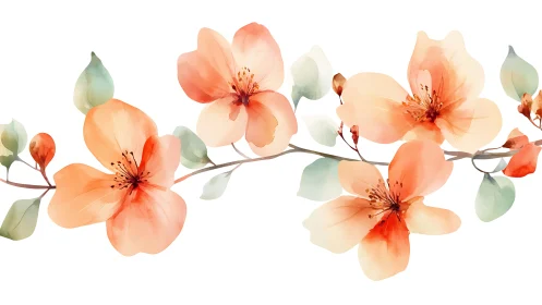 Watercolor Blossoms: Soft Coral Florals with Transitional Foliage