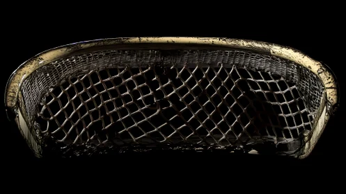 Close-up of Vintage Hockey Goal Net in Dramatic Lighting.