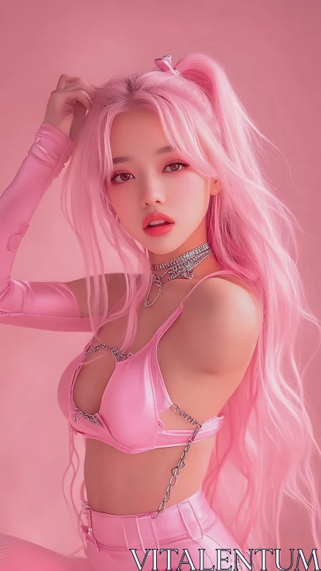 Pink haired woman posed in monochrome styled portrait