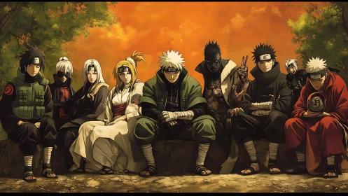 Legendary ninja squad broods beneath a burning sunset sky.