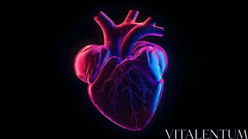 Neon Anatomical Heart Illustration with Futuristic Glow Effect.