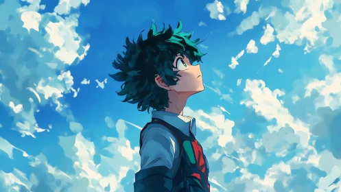 Skybound dreamer gazes upward through drifting cloud tides.