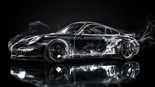 Neon-traced sports car glows with electric motion at night