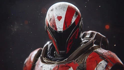 Battle-worn sci fi soldier gazes ahead with quiet resolve