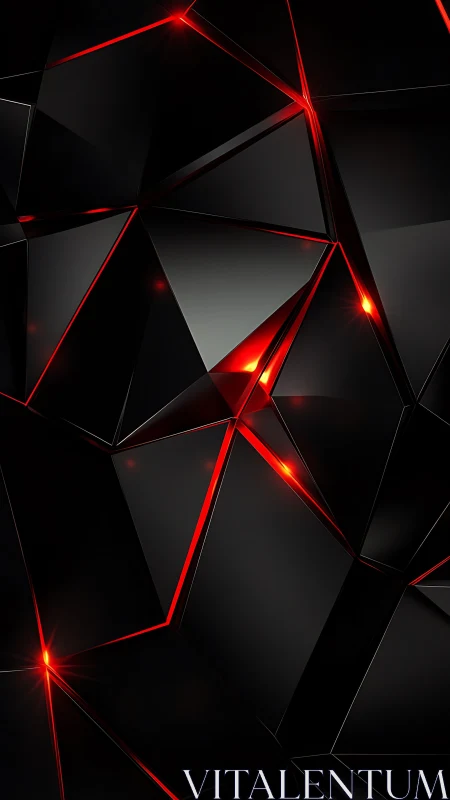 Geometric black polygon surface with red illuminated edges.