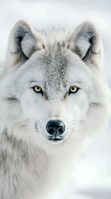 High-key frontal portrait of Arctic wolf in winter snow