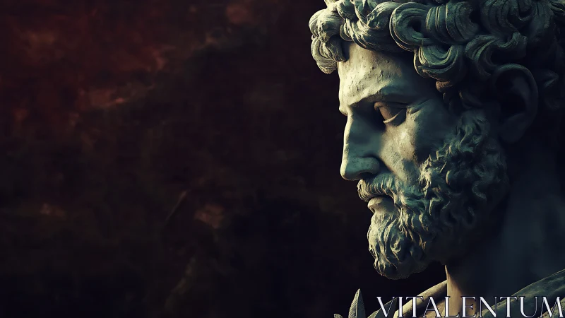 Classical marble bust in dramatic chiaroscuro lighting.