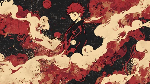 Fiery red‑haired hero rises within swirling painted smoke