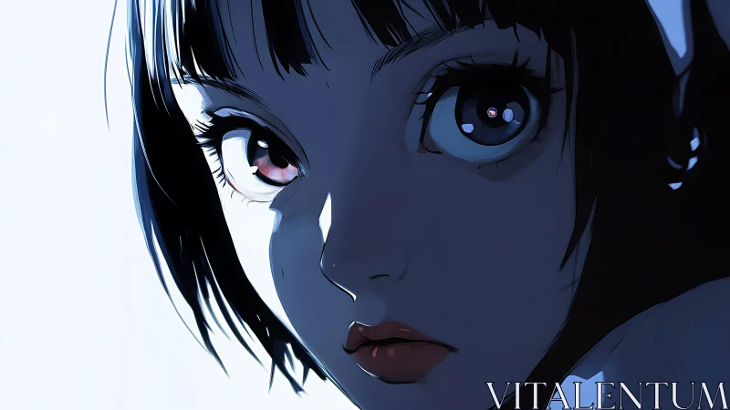 Soft light on a thoughtful anime girl with luminous eyes.