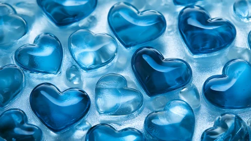Crystal Blue Hearts Glowing With Icy Wonder.