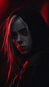 Hooded figure is rendered in high-contrast red rim lighting