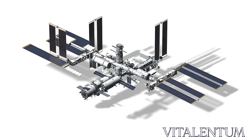 Isometric 3D render depicts modular orbital space station layout