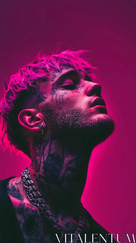 Neon-lit rebel exhales quiet thunder in electric magenta glow