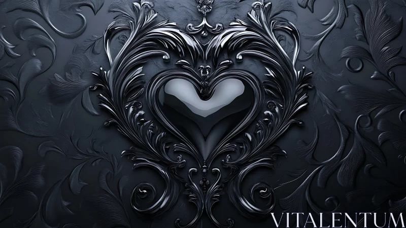 Ornamental Baroque Heart: Symmetrical Sculptural Relief with Elaborate Acanthus Scrollwork.