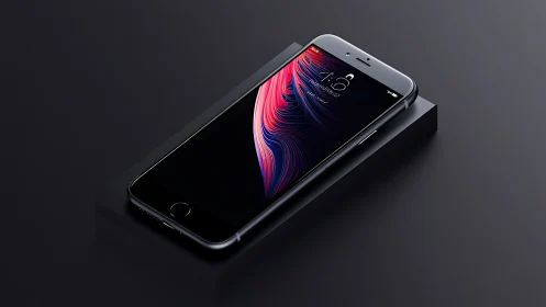 Smartphone with Vibrant Digital Display on Dark Surface