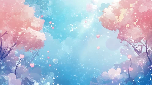 Pastel heartlit canopy within luminous blue atmospheric haze