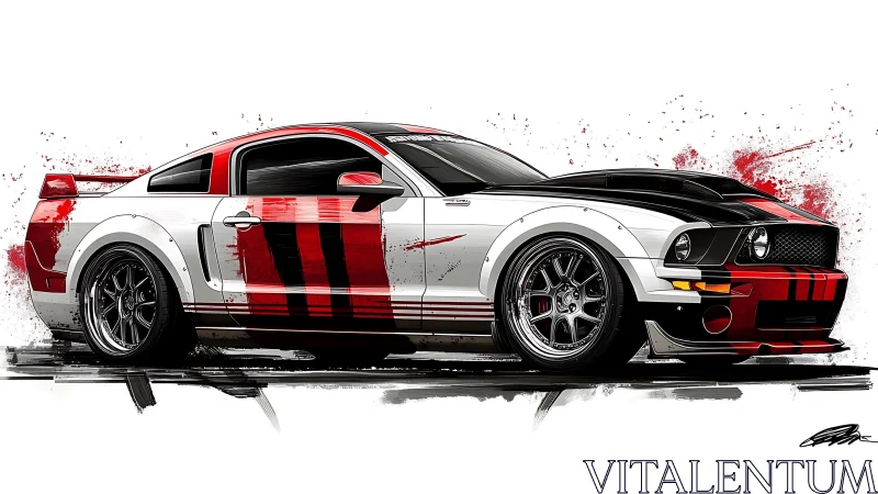 Side profile illustration of modified white and red sports car.