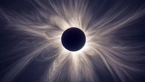Solar eclipse corona rendered as high-contrast digital study