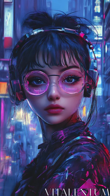 Neon city dreamer with pink headphones and electric gaze.