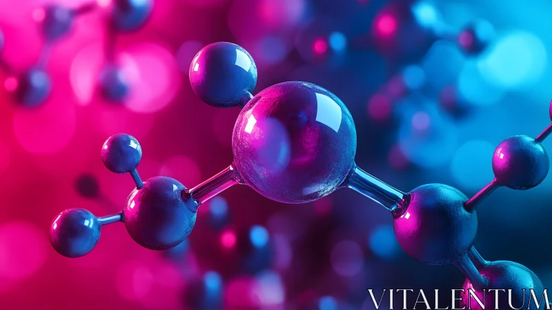 Vibrant 3D Molecular Structure with Neon Blue and Pink Lighting.