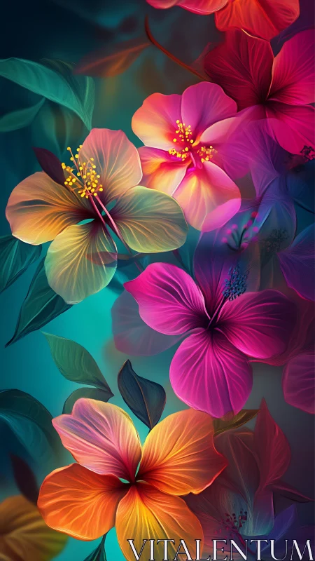 Luminescent Gradient Florals with Radiant Stamen Detail.