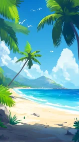 Tropical Coastal Landscape with Palms and Turquoise Waters.