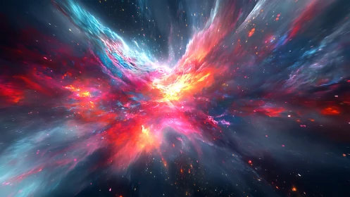 Nebula core bursting with vibrant cosmic energy streams.