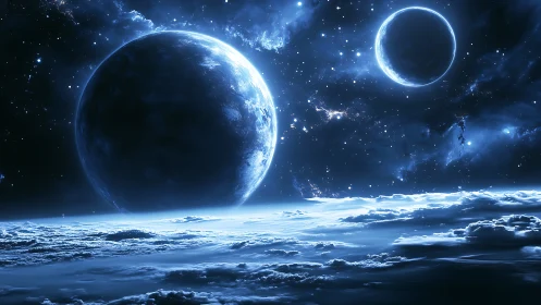 Binary planets hover above luminescent clouded exoplanet