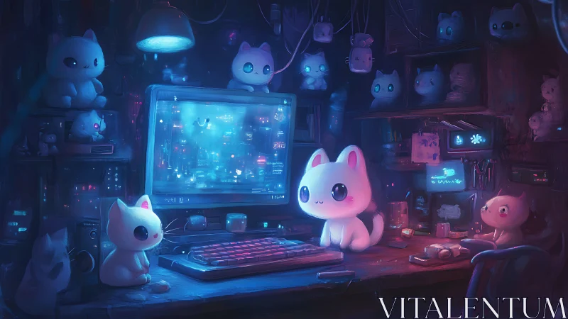 Neon Whiskers: Cyber-Cats Inhabit a Glowing Digital Sanctuary.