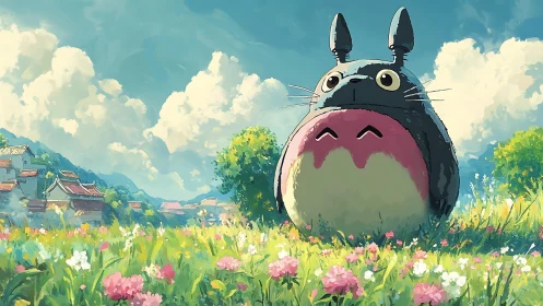 Large forest creature rendered in bright rural meadow environment