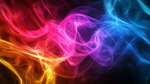 Neon smoke ribbons collide and braid across cosmic dark